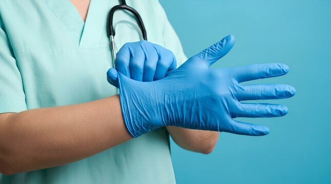 Blue Medical Gloves Installation for Hygiene Safety and Clean Protection