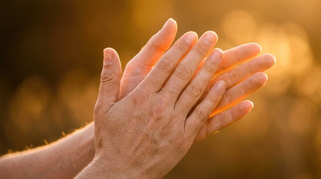 Hands clapping in appreciation or celebration, illuminated by warm golden light