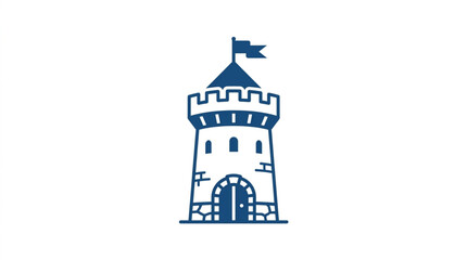 Blue Castle Tower Illustration with Flag. © Darsa