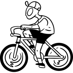 Obraz premium Character with masked faceless head riding a bicycle minimal line art illustration