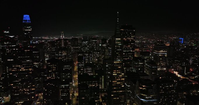 San Francisco California Aerial v129 cinematic drone flyover chinatown neighborhood capturing downtown cityscape of financial district and bustling street at night - Shot with Mavic 3 Cine - May 2022