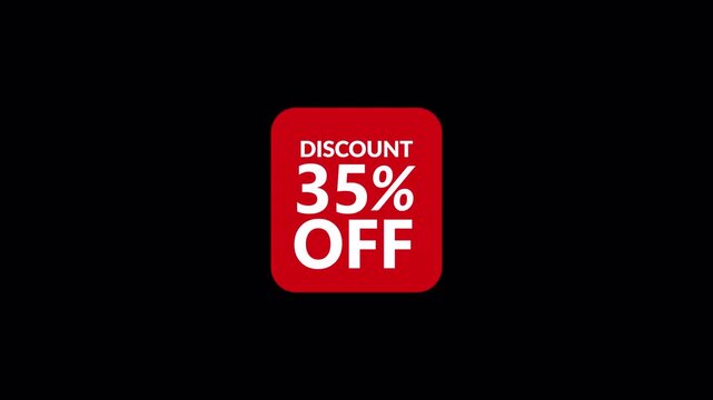 35% off discount animation on transparent background, Ideal for retail promotions, e-commerce sales, and seasonal marketing campaigns ,thirty five percent discount offer animation in 4K