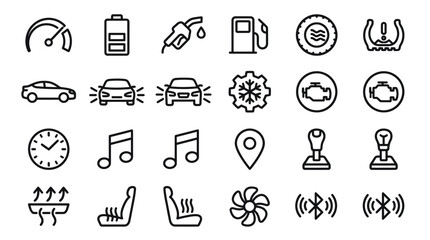 Fototapeta premium Minimal Car Dashboard and Driving Line Icon Set