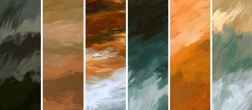 Background set in earthy tones, abstract and hand-painted with an acrylic texture. Artistic brushstrokes add to the design