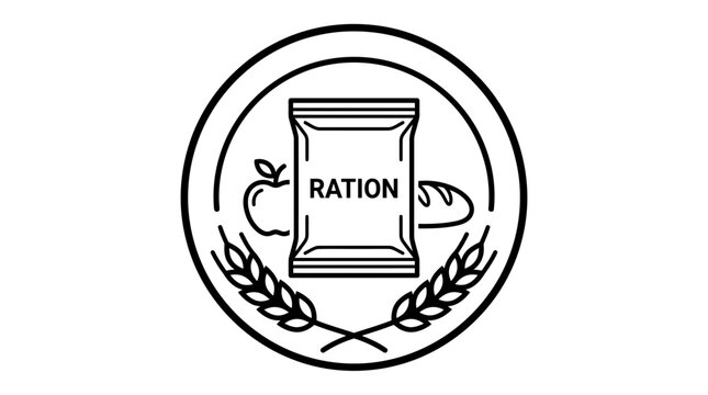 Ration Food Package Icon Stamp with Wheat and Apple