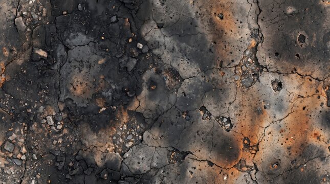 Close-up view of a heavily rusted, cracked, and burnt metal surface with visible oxidation.