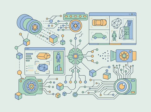 Vector illustration of artificial intelligence and computer vision
