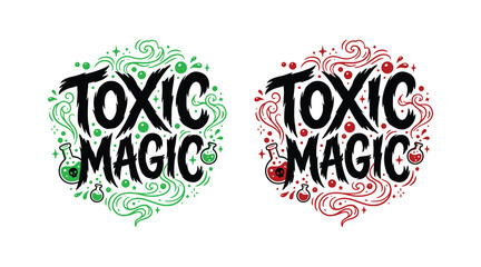 Toxic magic halloween graphic design with poisonous beakers and swirling smoke © Siddikur