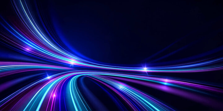 Abstract colorful light trails moving fast with a dark background