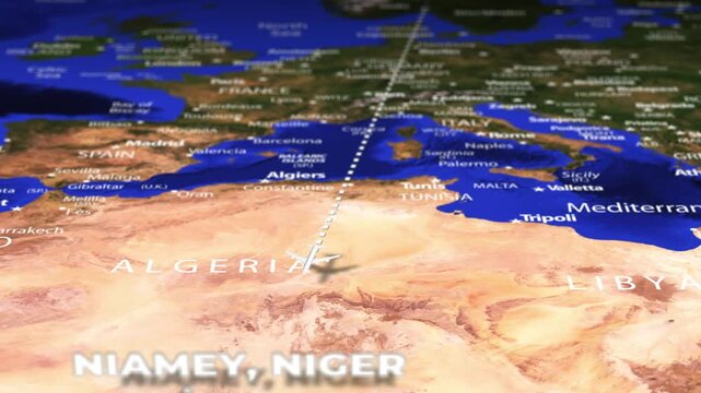 Flight From Oslo NORWAY to Niamey NIGER with flag pins