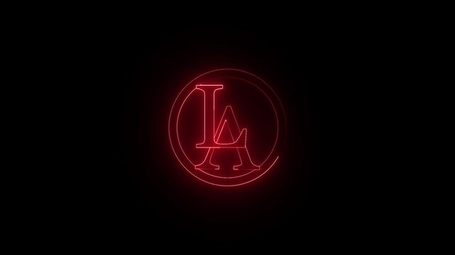 Red neon glow animation of LA initials inside circle on dark background