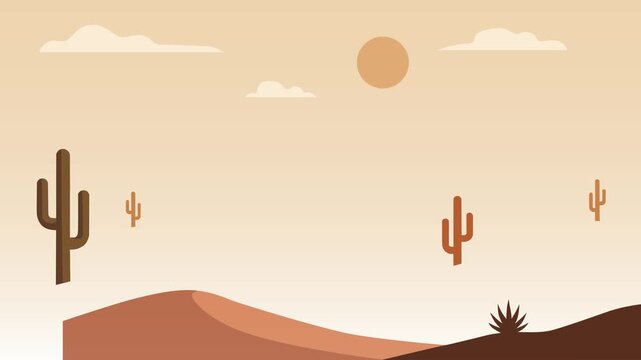 Desert Landscape with Sand Dunes Cactus and Mesas Animated Motion Graphics Background