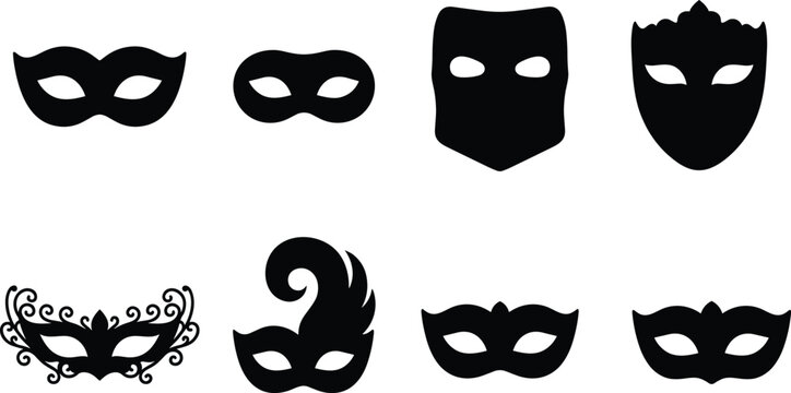 Vector set of masquerade mask black silhouettes for carnival party theater and venetian festival isolated on white background