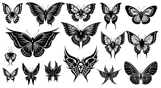 Gothic Butterfly Vector Neo Tribal Y2K Tattoo Design for Lower Back