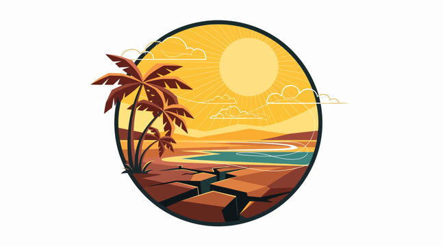Tropical Sunset Beach Scene with Palm Trees and Ocean.