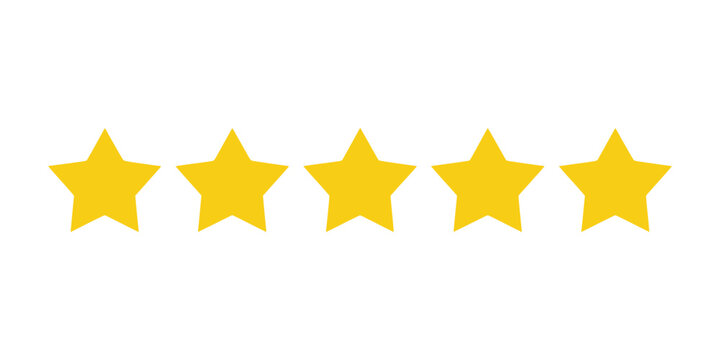 Five Star Rating Icons Featuring Customer Review, Quality Feedback, Satisfaction Score, and Clean Flat Vector Design