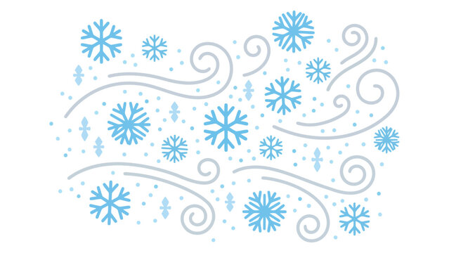 Blue snowflakes and swirling wind lines pattern for winter season and cold weather holiday festive design