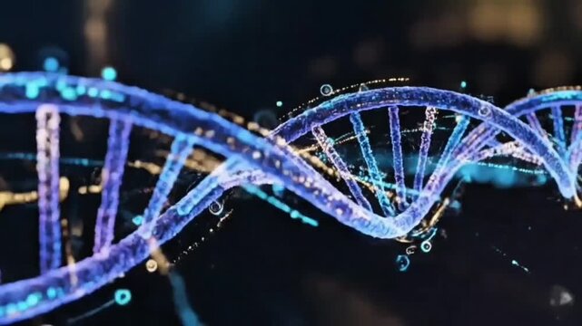 Glowing DNA Double Helix Data Sequencing, Futuristic Genetic Code Analysis, Digital Biotechnology Science Animation