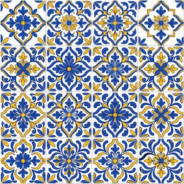 Traditional Talavera tile seamless vector pattern design