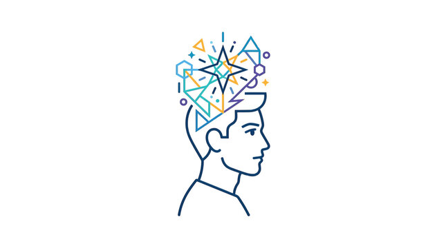 Creative Mind Silhouette with Geometric Shapes and Starburst