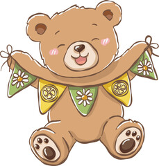 Fototapeta premium Kawaii Lemon Daisy Teddy Bear Clipart Bundle is a sweet collection of adorable teddy bears surrounded by fresh lemons, cheerful daisies, and cozy summer elements