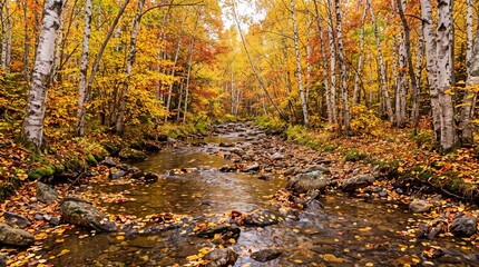 Fototapeta premium Autumn Forest Stream Landscape