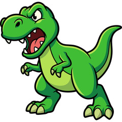 Fototapeta premium The green dinosaur roars fiercely in a cartoonish illustration scene.