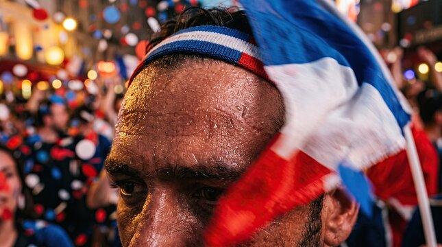 France flag crowd closeup at Bastille Day celebration