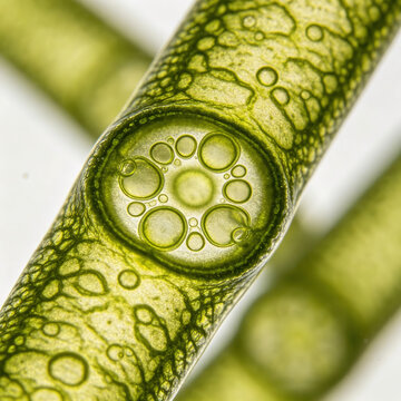 Bright field micrograph of Chara algae internodal cells, large cylindrical structure, botanical microscopy