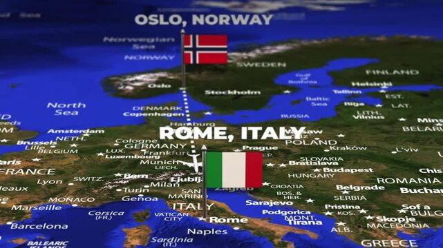 Flight From Oslo NORWAY to Rome ITALY with flag pins