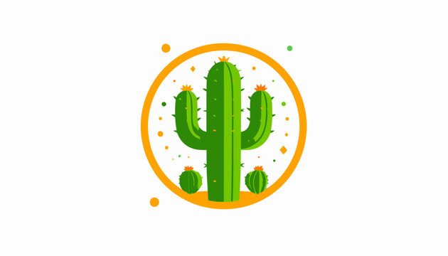 Green cactus in orange circle logo.