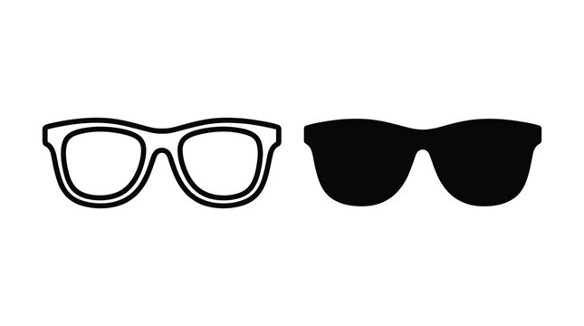Eyeglasses icon collection showing classic reading glasses frames in solid and outlined vector format for vision or fashion concepts with eyeglasses spectacles eyesight