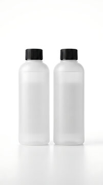 Clear epoxy resin and hardener bottle mockup set on white background