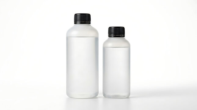 Minimalist clear epoxy resin bottle mockup set on white background