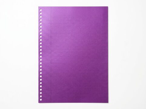 A purple lined notebook paper with holes on the side.
