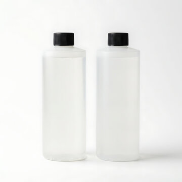 Minimalist epoxy resin and hardener bottle mockup set on white background
