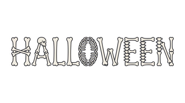 Halloween typography composed of skeletal bones and skulls