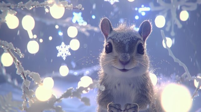 A view of a squirrel on a tree branch, bathed in sunlight.