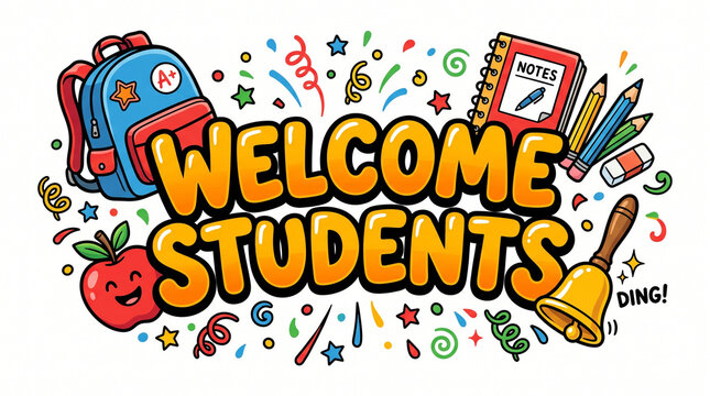 Welcome students school design with backpack and supplies students education