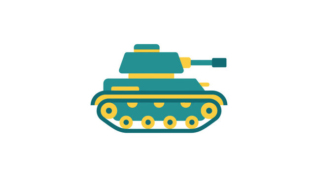 Modern Military Tank Icon, Teal and Yellow Flat Design