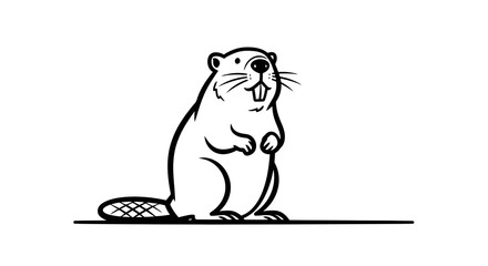 Hand drawn illustration of a beaver standing upright with detailed tail and whiskers. © Pasni
