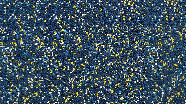 Macro texture of deep navy blue recycled rubber playground surfacing
    speckled with yellow and white, sports background.
