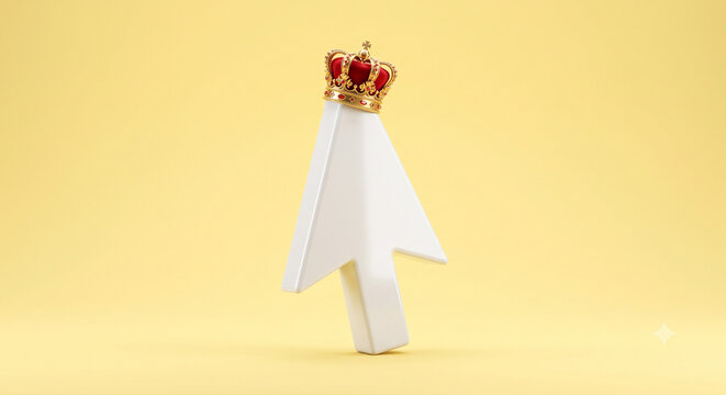 Royal mouse cursor with golden crown 3D rendering