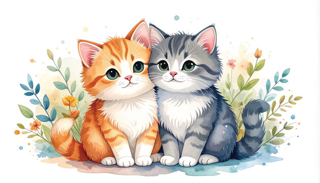 Cute Orange and Gray Kittens Together.
