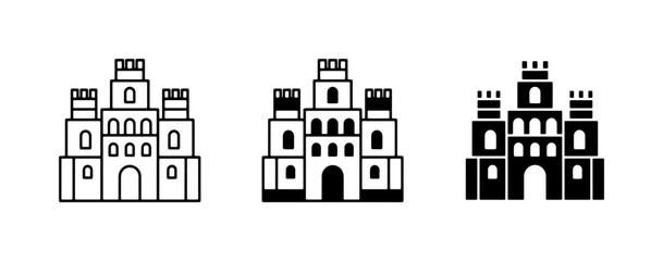 Castle Icons, Fortress Symbols, Medieval Architecture Graphics, Royal Palace Vector Set © Afrin