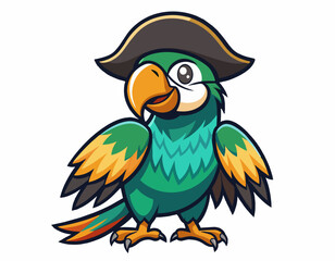 Fototapeta premium Pirate parrot mascot wearing a traditional black tricorn hat