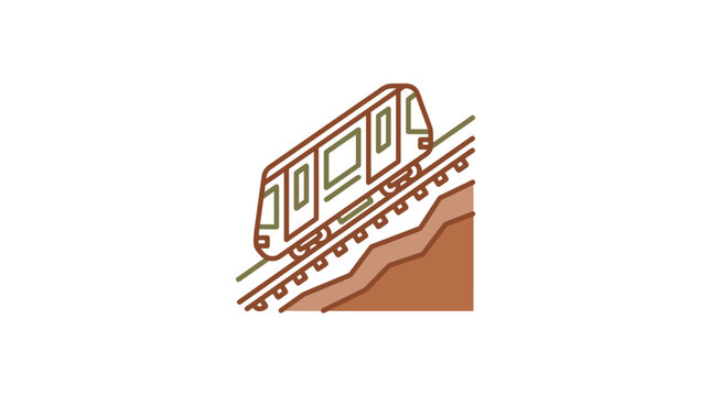 Funicular railway car climbing a steep mountain track