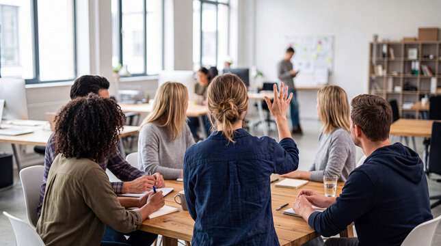 Dynamic professional group meeting in a modern office, diverse team collaborating.