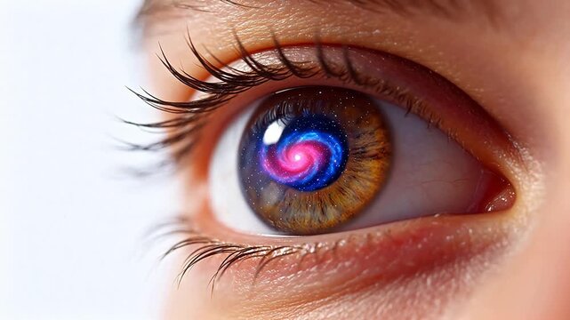 Closeup of human eye with galaxy reflection