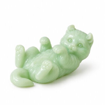 Funny Jadeite Glass American Curl Kitten Showing Its Belly, Vintage Animal Illustration